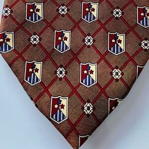 Tommy Hilfiger Mens Tie Olive-Brown Patriot Shields Stars Lattice Silk Academia